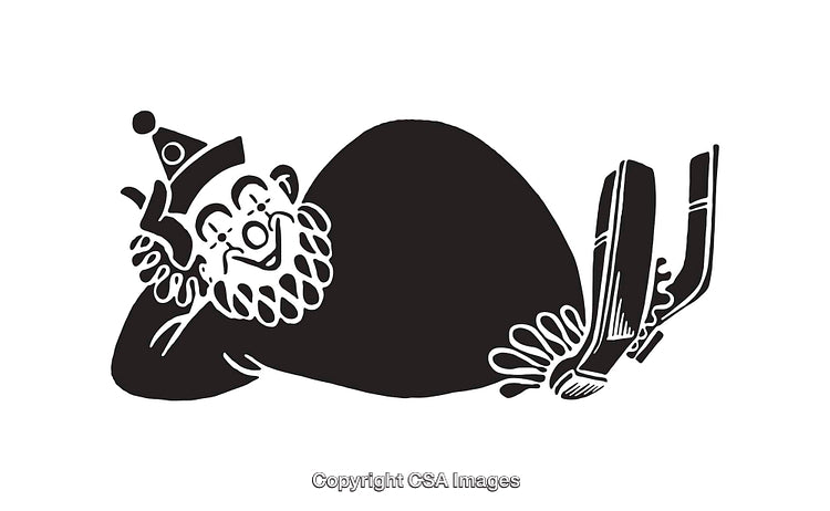 Happy Cartoon Character Relaxing in Black and White Line Art Illustration