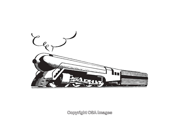 Black and White Line Art Depicting a Steam Locomotive Drawing
