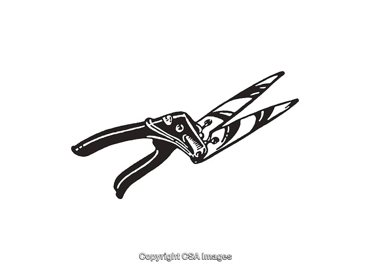 Black and White Line Art Illustration of a Pair of Garden Shears