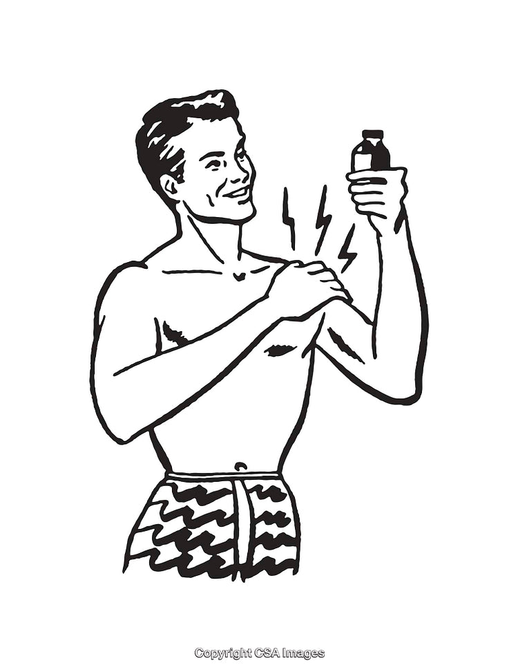 Retro Style Man Applying Lotion in Black and White Illustration
