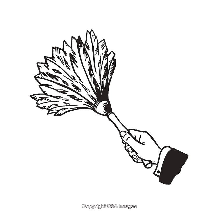Hand Holding Feather Duster Black And White Line Art Illustration