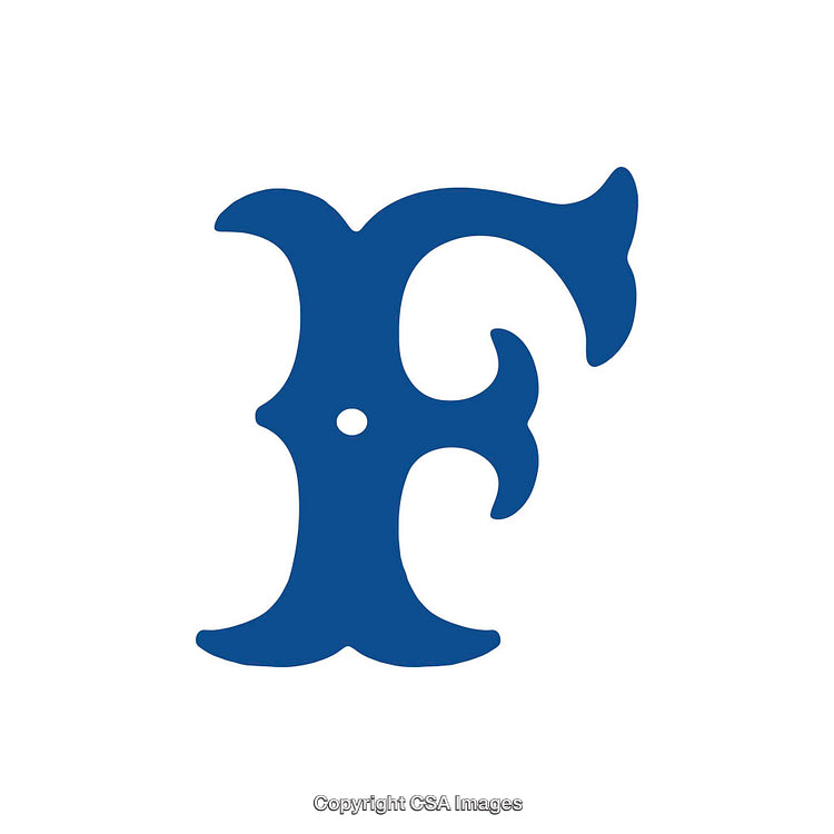 Elegant Blue Letter F with Ornate Detailing on White Background