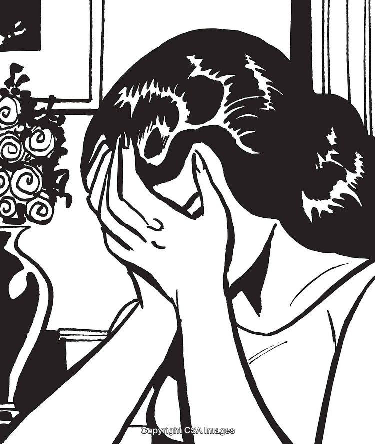 Monochrome Illustration of a Woman in Emotional Distress