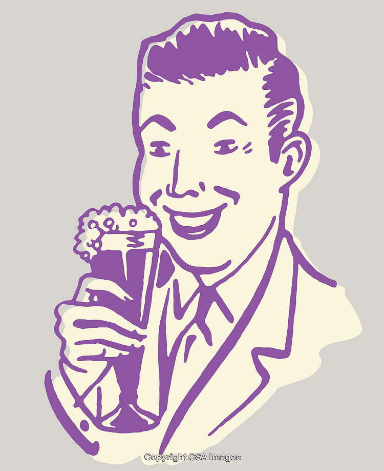 Retro Illustration of a Smiling Man Holding a Mug of Beer