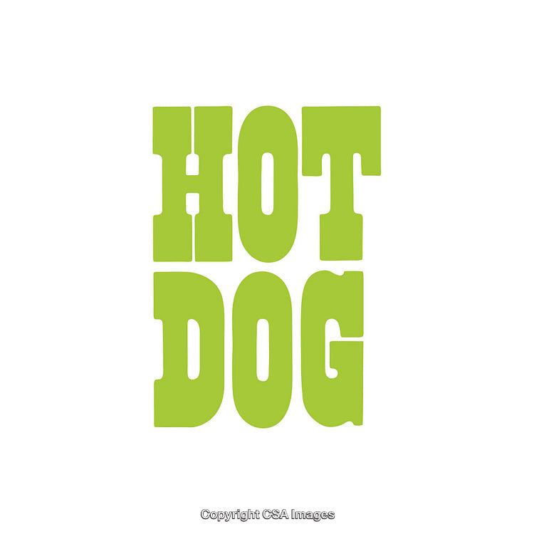 Green Block Letters Forming the Phrase Hot Dog on White Background