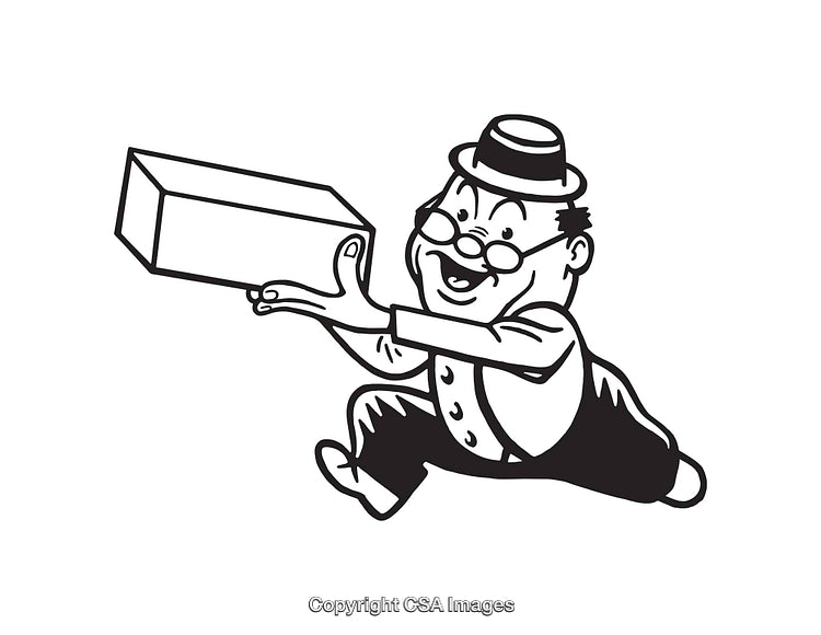 Retro Line Art Illustration of a Man Holding a Rectangular Object