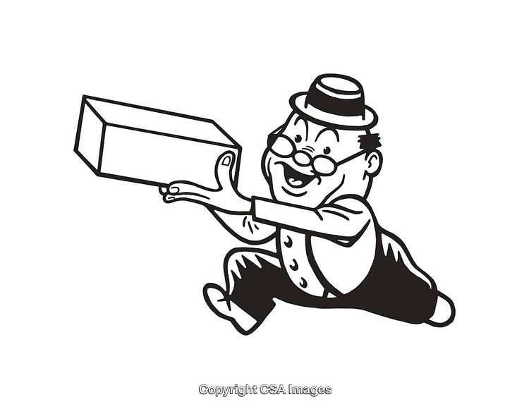 Retro Line Art Illustration of a Man Holding a Rectangular Object