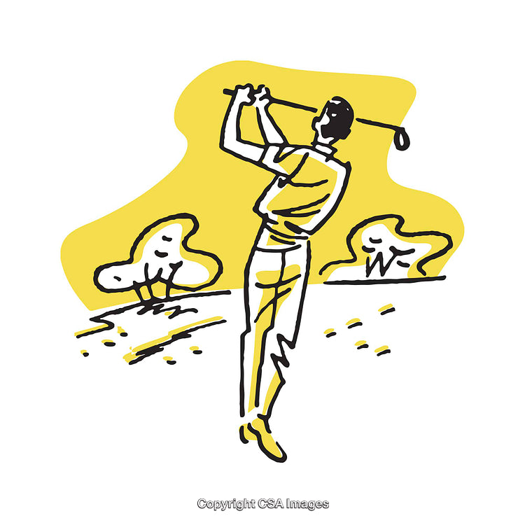 Stylized Illustration of a Golfer Swinging in a Natural Setting