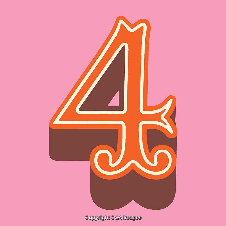 Orange Decorative Number Four with Pink Background in Graphic Design Style