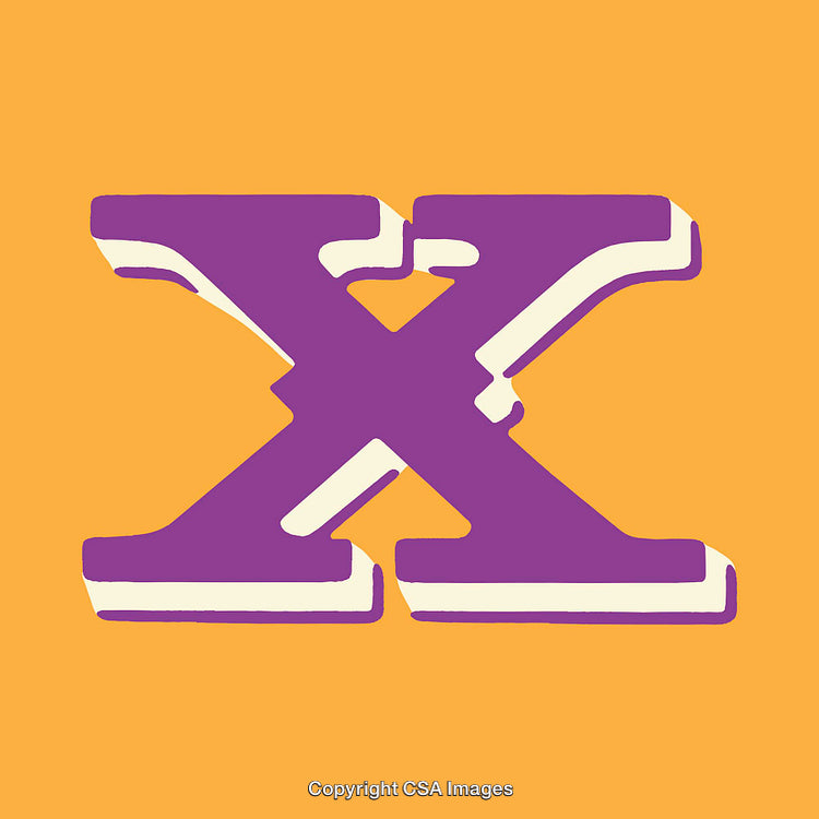 Bold Purple Letter X on Vibrant Orange Background