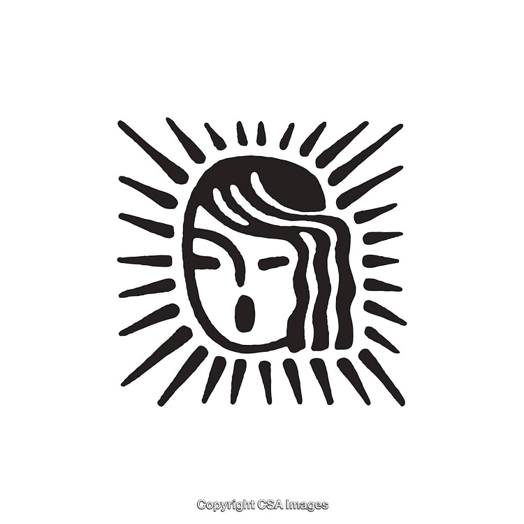 Minimalistic Sunburst Face Illustration in Monochrome Line Art Style