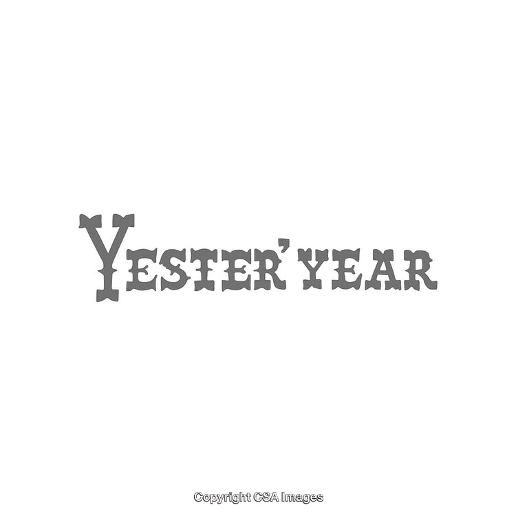 Retro Styled Gray Text Illustration Featuring Yester'Year on a Plain Background