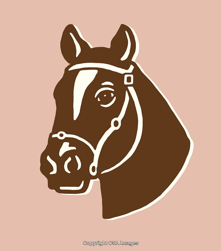 Stylized Brown Horse Illustration on Pastel Background in Line Art Style