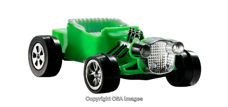 Green Vintage Style Plastic Toy Car with Chrome Accents and Wheels