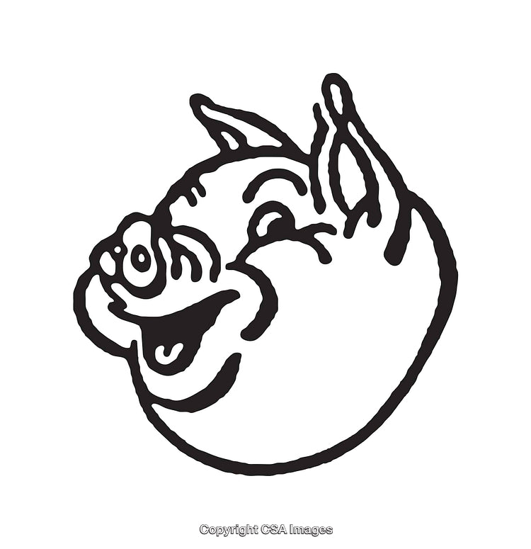 Black and White Line Drawing of Cheerful Pig Illustration Design