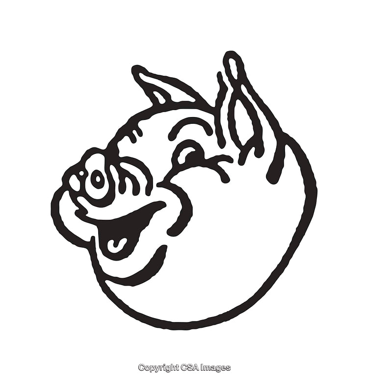 Black and White Line Drawing of Cheerful Pig Illustration Design