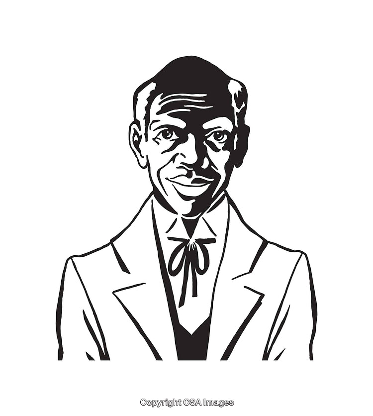 Black and White Line Art Portrait of a Smiling Gentleman in Formal Attire