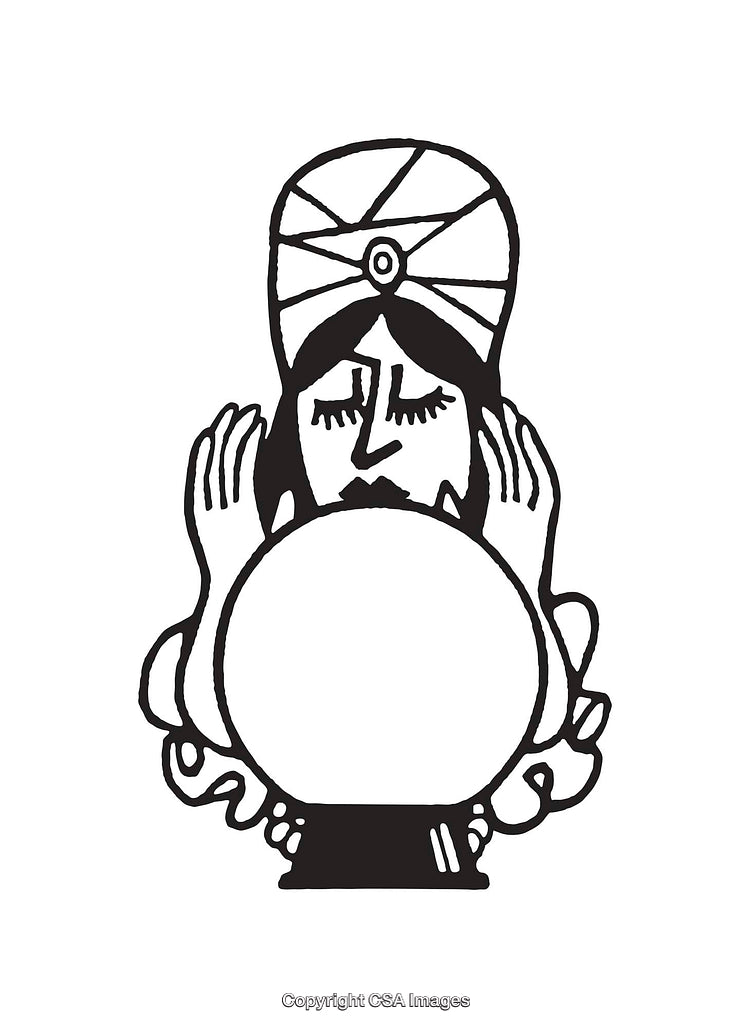 Black and White Line Art of a Mystic with Crystal Ball