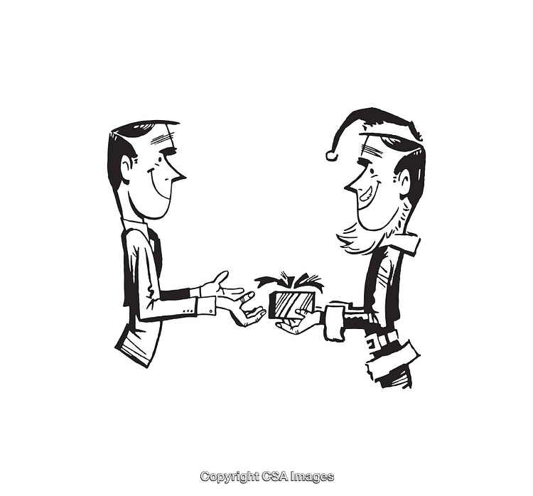 Black and White Drawing of Gift Exchange Celebration Scene