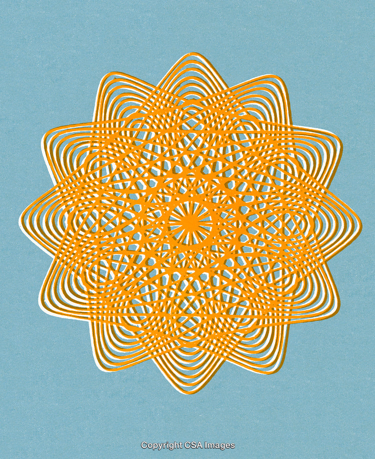Intricate Geometric Pattern in Vibrant Orange on a Light Blue Background