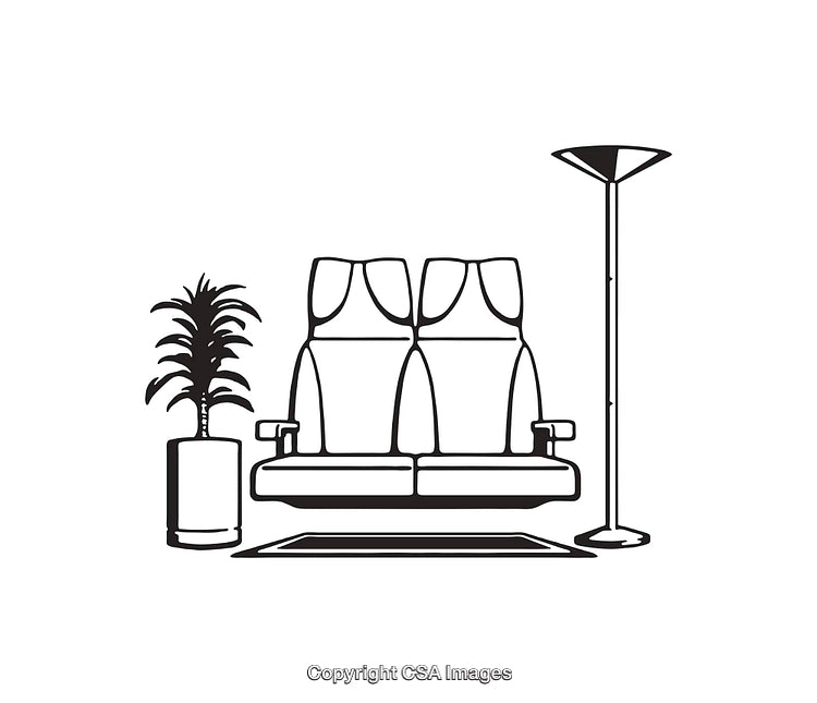 Minimalist Black and White Line Art of a Living Room