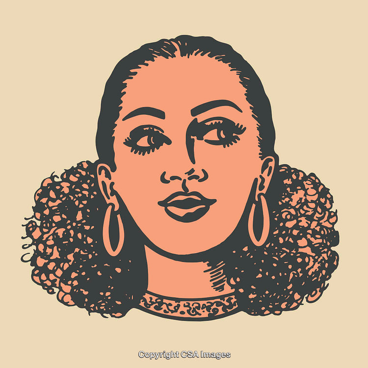 Vintage Style Line Art Illustration of Woman with Hoop Earrings