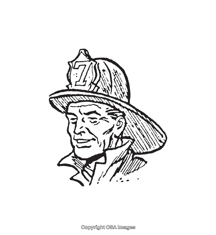Vintage Styled Black and White Drawing of a Firefighter