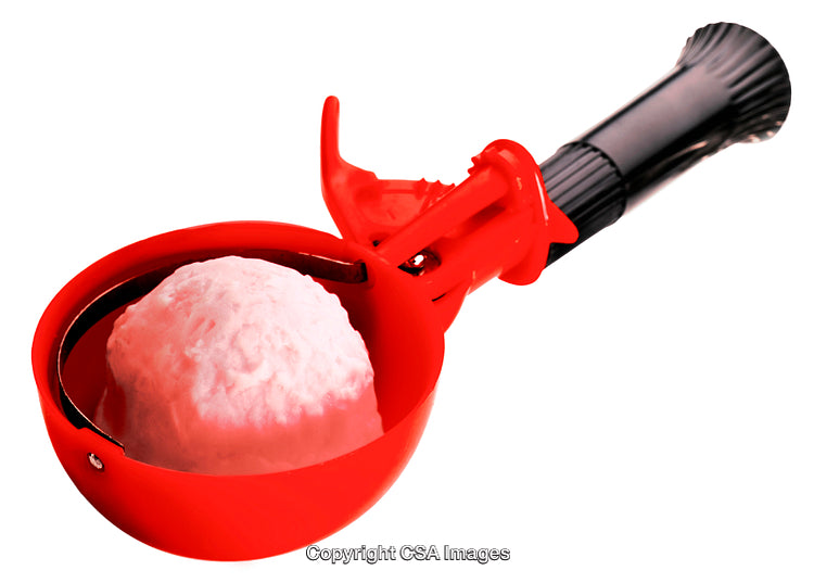 Red Plastic Scoop With White Contents Isolated on White Background