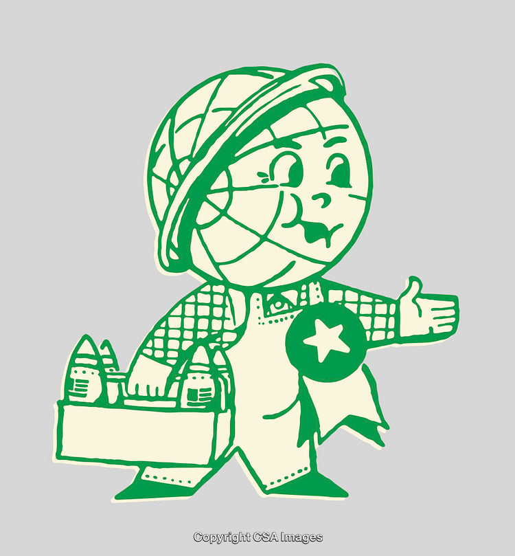 Retro Styled Line Art Character Illustration with Globe Motif