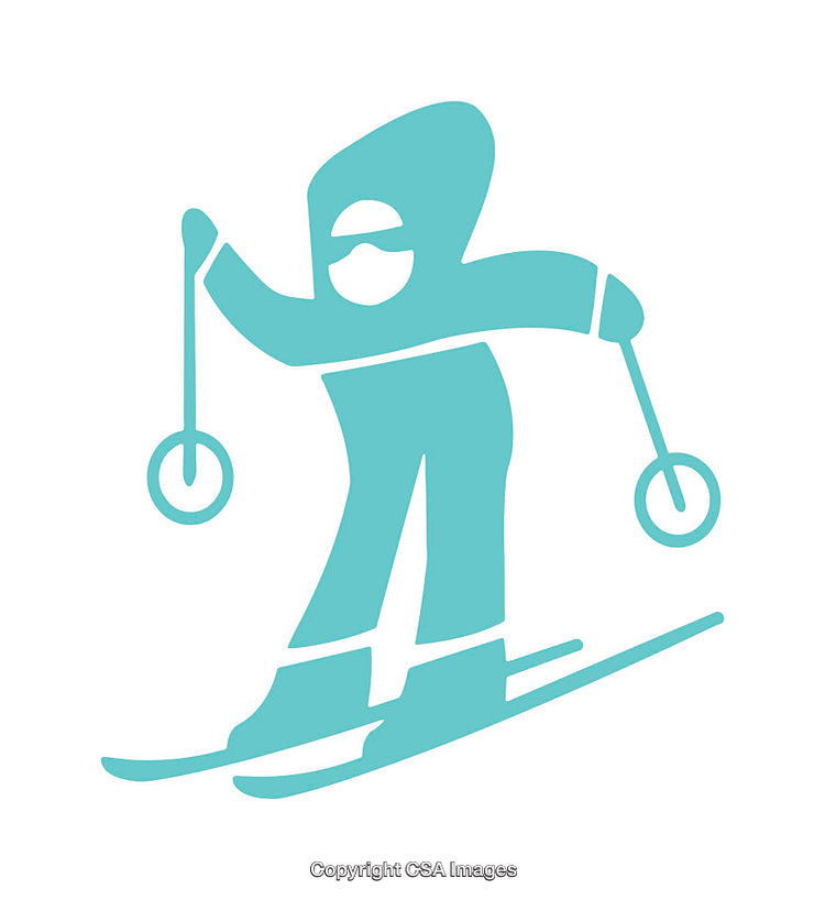 Minimalist Icon of a Skier with Poles in Winter Scene