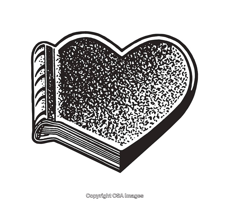 Heart-Shaped Book Monochrome Illustration in Black and White Line Art Style