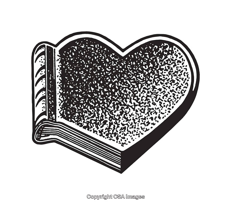 Heart-Shaped Book Monochrome Illustration in Black and White Line Art Style
