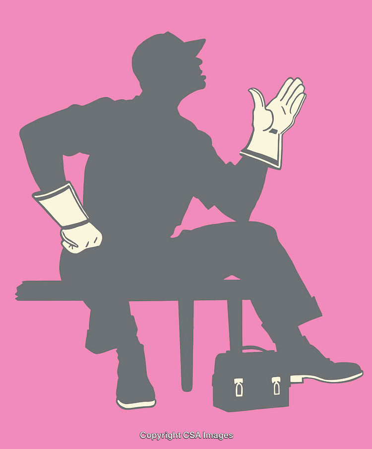 Colorful Silhouette of a Worker Sitting with Equipment on a Pink Background