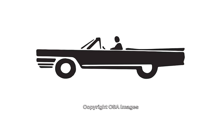 Silhouette of a Classic Convertible Car with Driver Icon