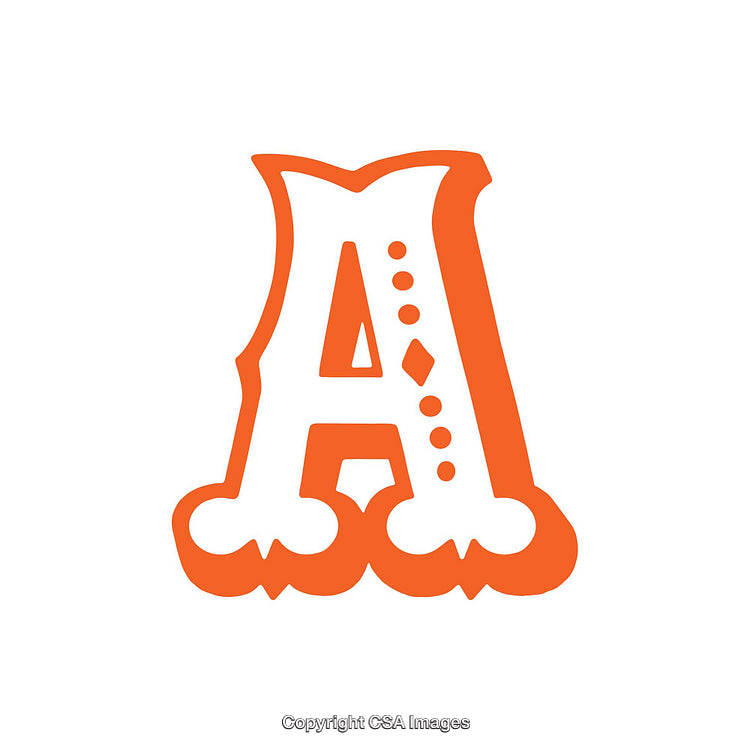 Ornate Letter A in Vibrant Orange Design on White Background