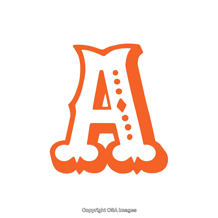 Ornate Letter A in Vibrant Orange Design on White Background