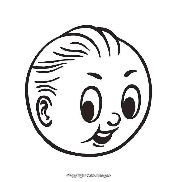 Retro Styled Black and White Line Art Illustration of Smiling Face