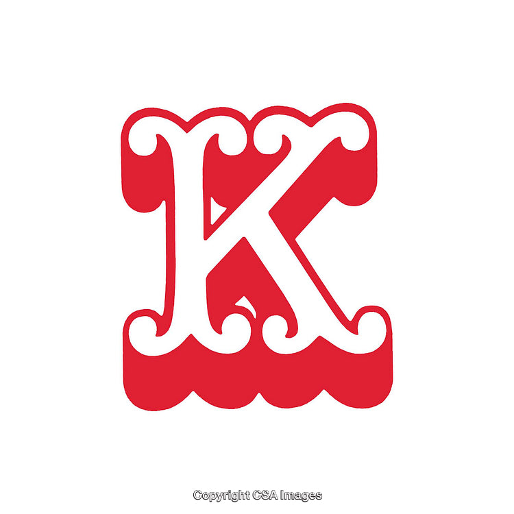 Intricate Red Letter 'K' with Decorative Flourishes on White Background
