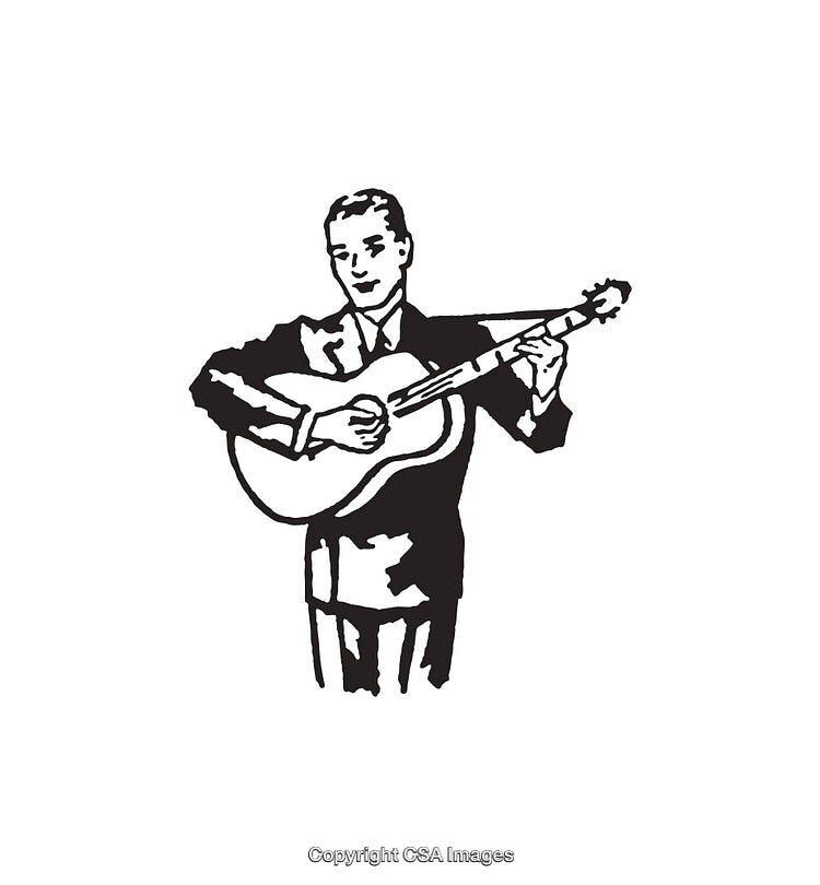 Black And White Illustration of a Man Playing Acoustic Guitar