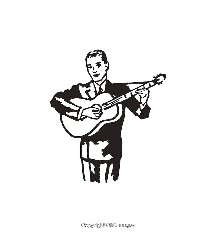 Black And White Illustration of a Man Playing Acoustic Guitar