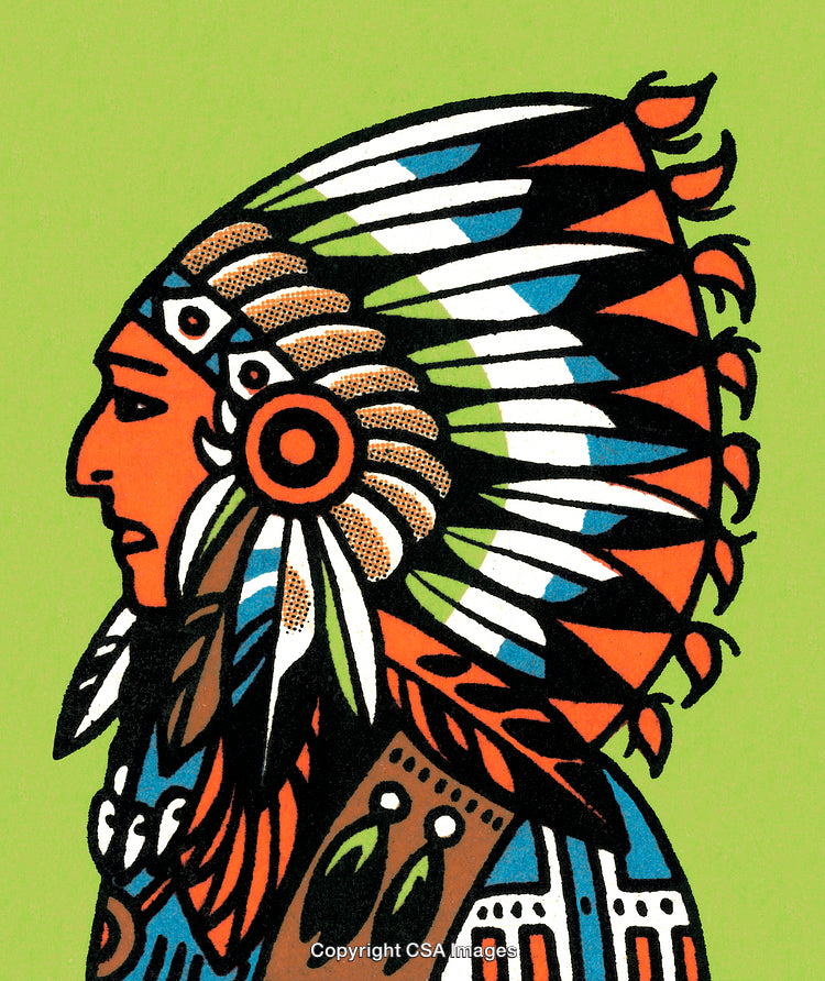 Colorful Illustration of Traditional Feathered Headdress on Green Background