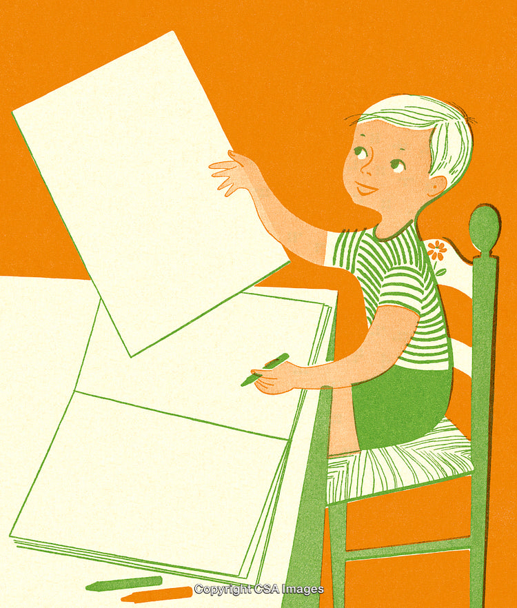 Child Enjoying Creative Drawing Activity with Paper and Crayons