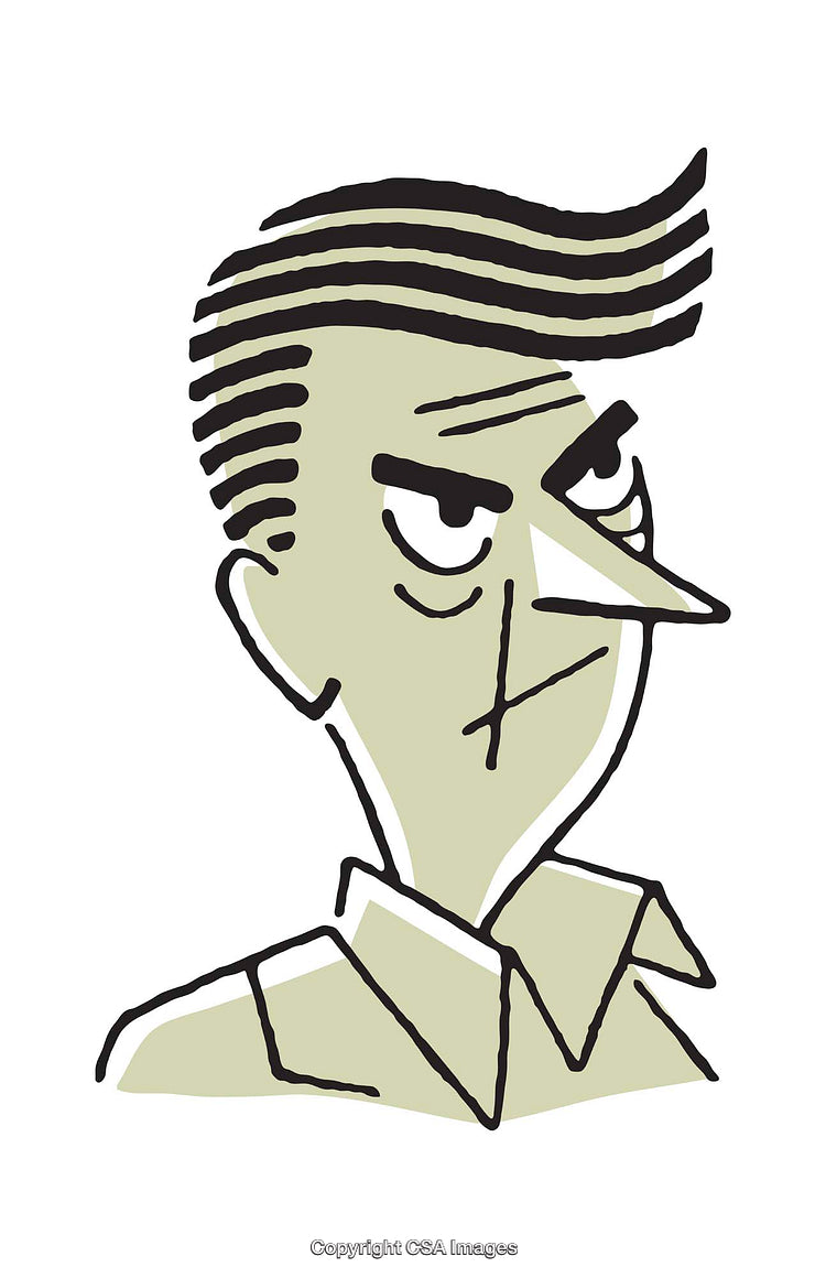 Cartoon Illustration of a Curmudgeonly Character in a Unique Artistic Style