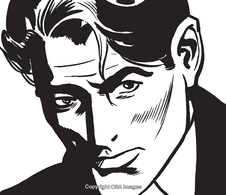 Black and White Pop Art Illustration of a Man with Intense Expression