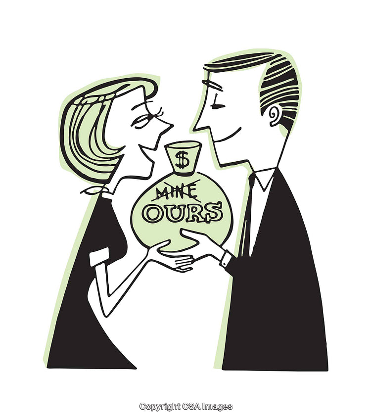 Retro Illustration Depicting Finances Between a Smiling Couple