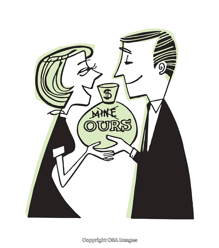 Retro Illustration Depicting Finances Between a Smiling Couple