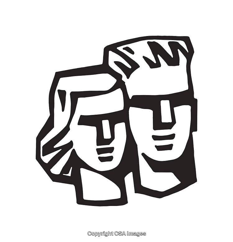 Graphic Representation of Two Stylish Faces in Black and White Art Style