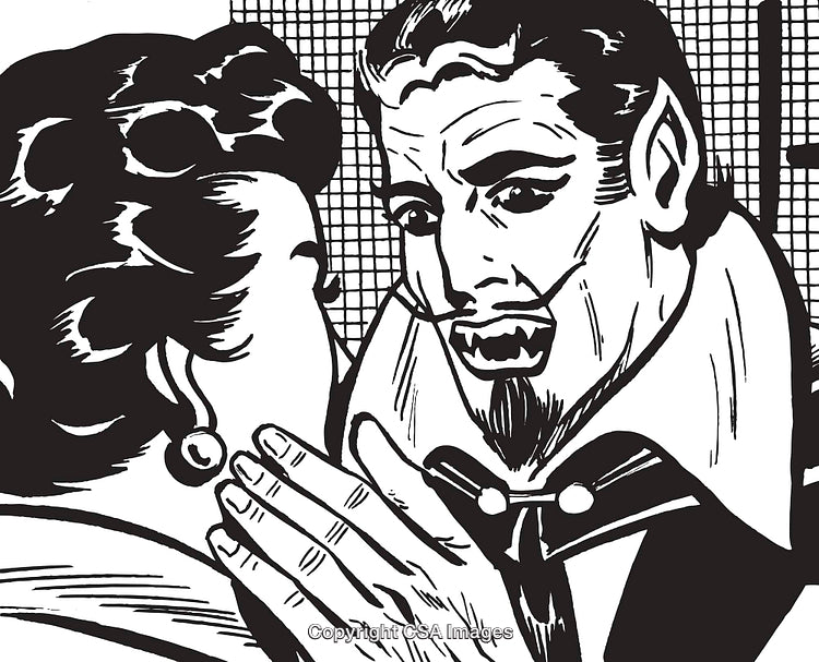 Vintage Illustration of a Menacing Vampire Engaging With a Person