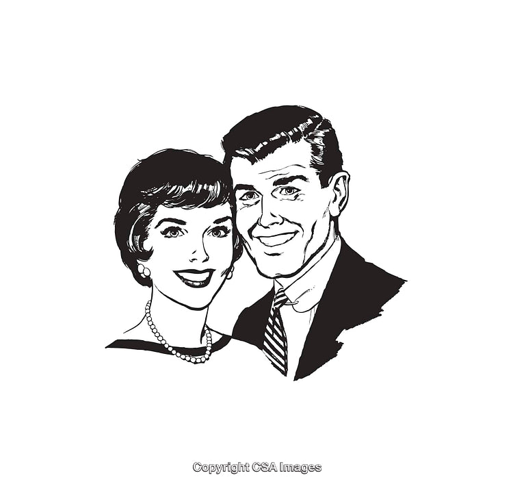 Retro Style Illustration of a Smiling Couple in Black and White Art