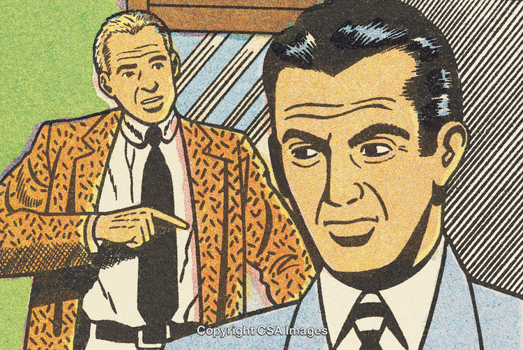 Retro Comic Art Featuring Two Men Engaged in a Serious Conversation